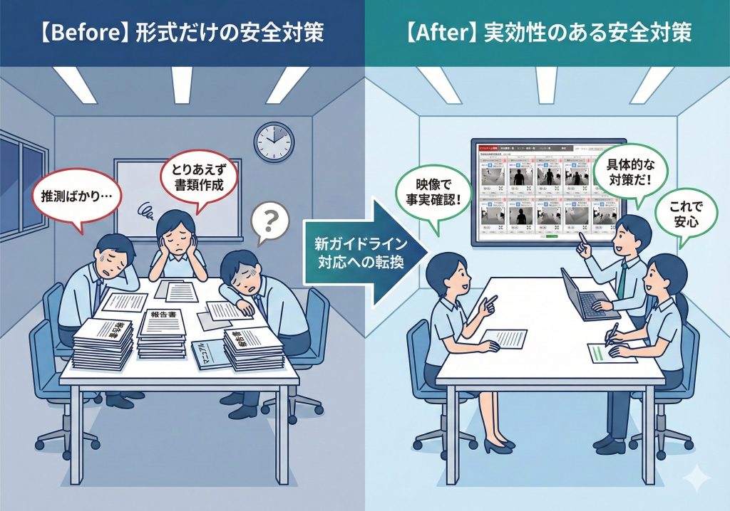 【Before】形式だけの安全対策【After】実効性のある安全対策